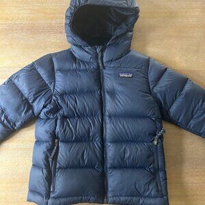 Pre-owned Patagonia Hi-Loft Down Sweater Hoody in Navy Blue, Size XS, 5-6Y